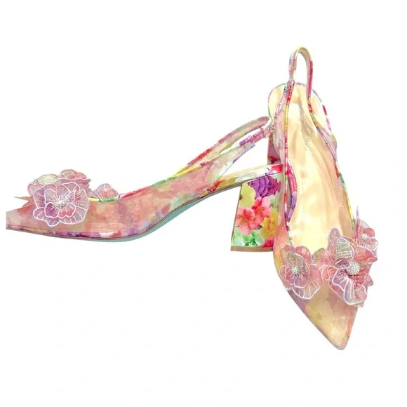 Betsey Johnson Women's PETRA Floral Slingback Heels - Pink Size 8 - Picture 6 of 15